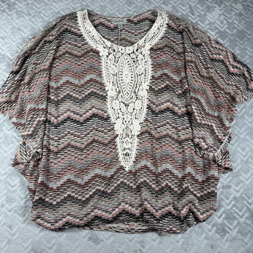 Dressbarn Blouse‎ Women's Plus 3X Slouchy Sleeve Boho Printed Lace Y2k Shirt Top